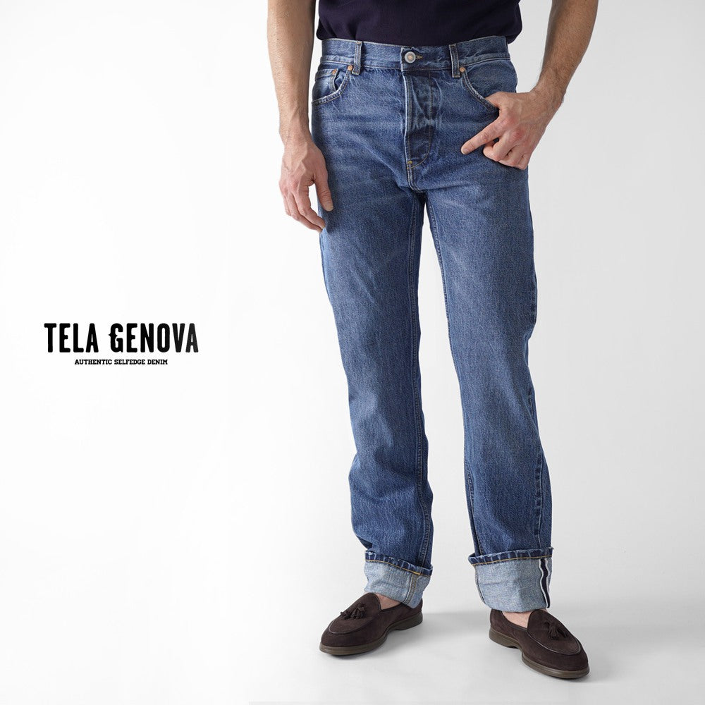 テラジェノバ TELA GENOVA デニム 5ポケット レギュラーフィット DAV05 BLUE NJ DAVIDE REGULAR FIT コットン ヴィンテージ ビンテージ ストレート セルビッジ 25春夏 メンズ デニムパンツ イタリアンデニム カジュアル ストーンウォッシュ ブルー