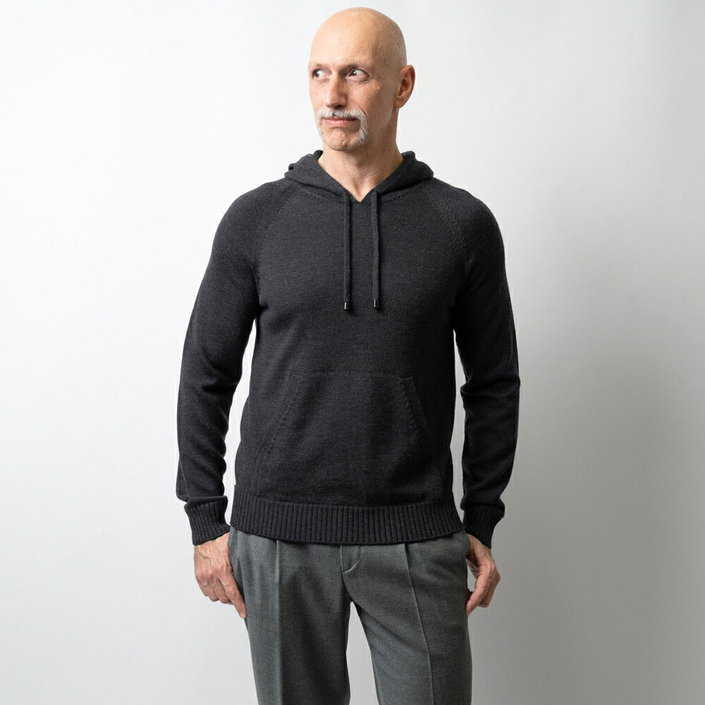 ドルモア DRUMOHR ニットフーディ ミドルゲージ M220 ブラック ネイビー ブラウン イエローオレンジ ダークグレー 秋冬 メンズ セーター パーカー フード