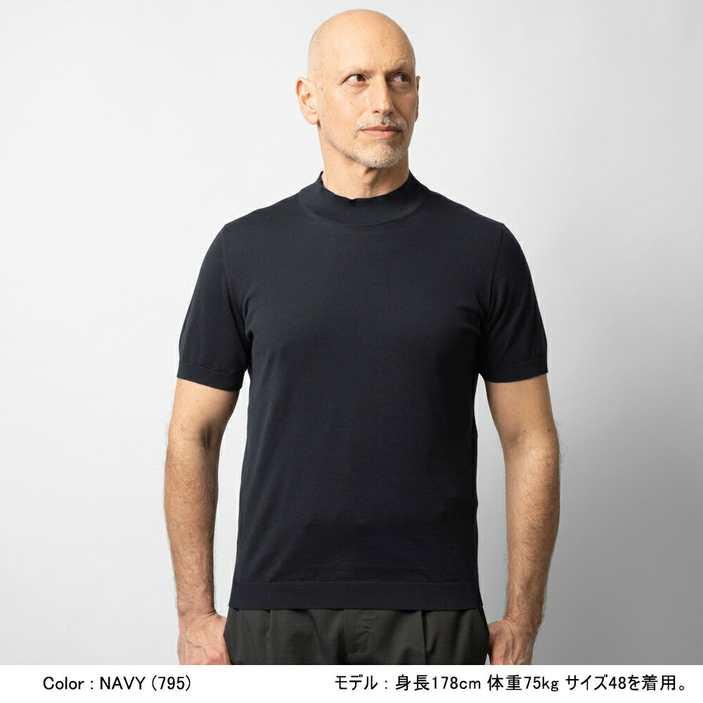 ドルモア DRUMOHR ニットTシャツ モックネック D0GN124 半袖 ハイゲージ コットン ブラック ネイビー ホワイト 24春夏 メンズ カットソー サマーニット コットン コットンニット ニット Tシャツ メンズ 半袖ニット