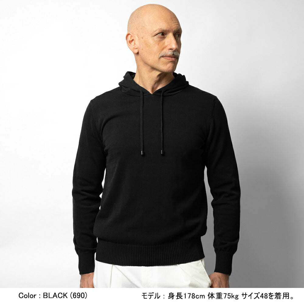 ドルモア DRUMOHR ニットフーディ コットン ミドルゲージ Z303C ブラック ネイビー オフホワイト 23春夏 メンズ セーター パーカー フード  ニット コットン