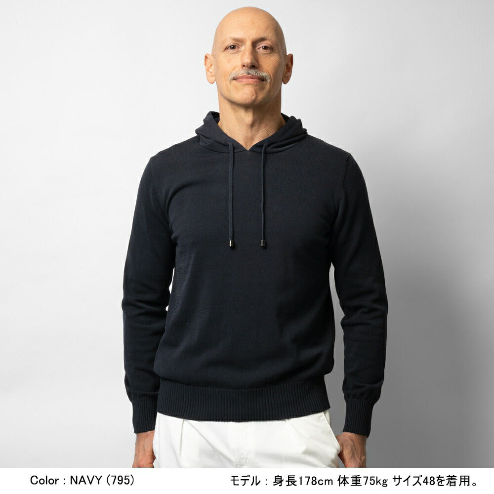 ドルモア DRUMOHR ニットフーディ コットン ミドルゲージ Z303C ブラック ネイビー オフホワイト 23春夏 メンズ セーター パーカー フード  ニット コットン