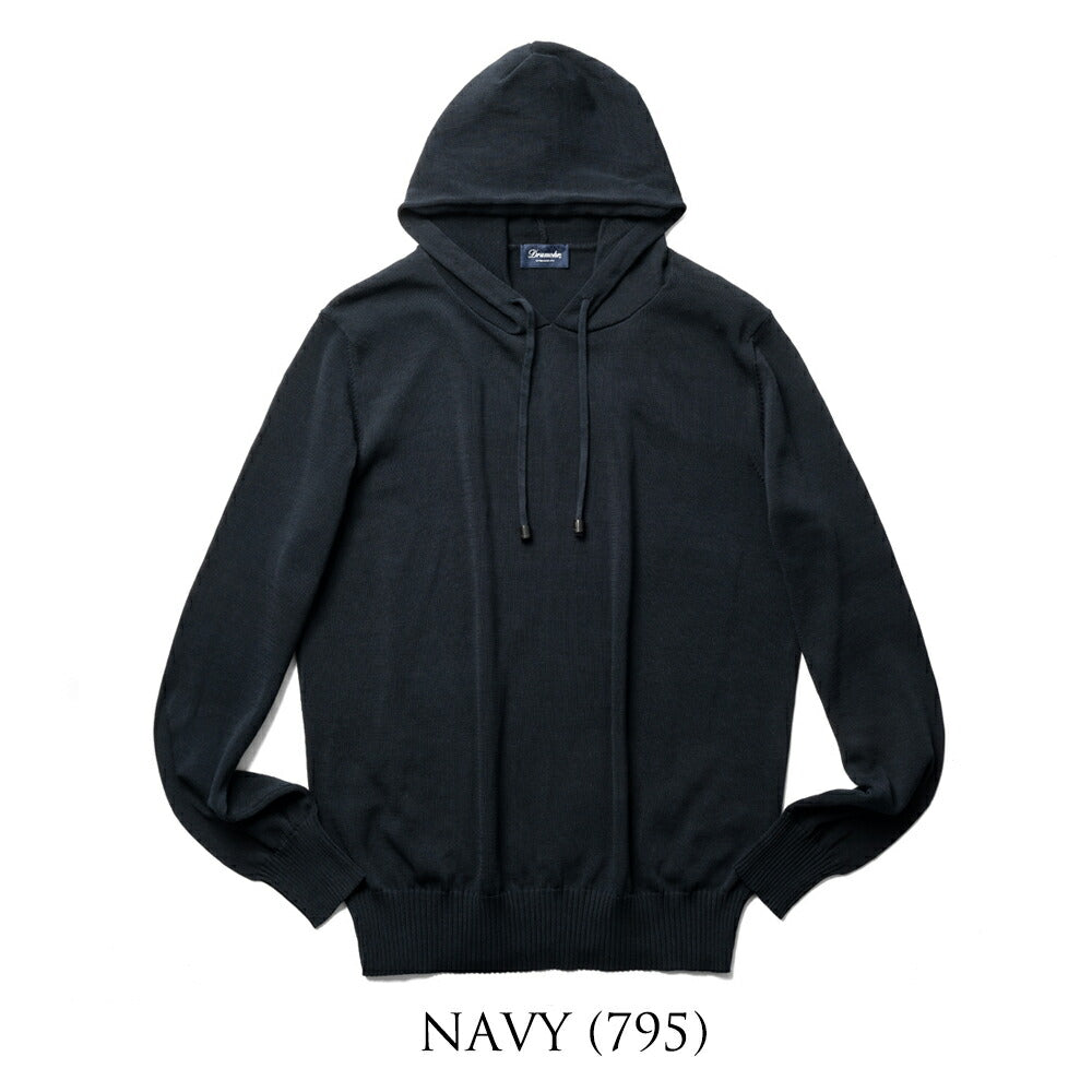 ドルモア DRUMOHR ニットフーディ コットン ミドルゲージ Z303C ブラック ネイビー オフホワイト 23春夏 メンズ セーター パーカー フード  ニット コットン