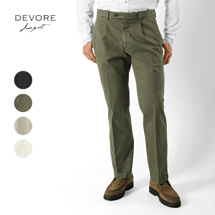 デヴォレ インチピット DEVORE incipit チノ セミワイド DVR5-G034 パンツ コットン ギャバジン カーキ ベージュ ブラック オフホワイト 25秋冬 メンズ ストレッチ テーパード チノパンツ チノ イタリア