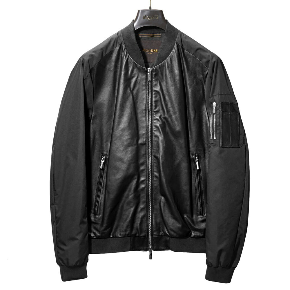 ムーレー MOORER レザーコンビ ボンバージャケット EDISON-PEK ma-1 レザー 切り替え メンズライトアウター ma1 ブルゾン メンズ エジソン ミリタリージャケット ライトアウター ブランド ナッパレザー ナイロン ミリタリー アウター アウタージャケット NERO ブラック