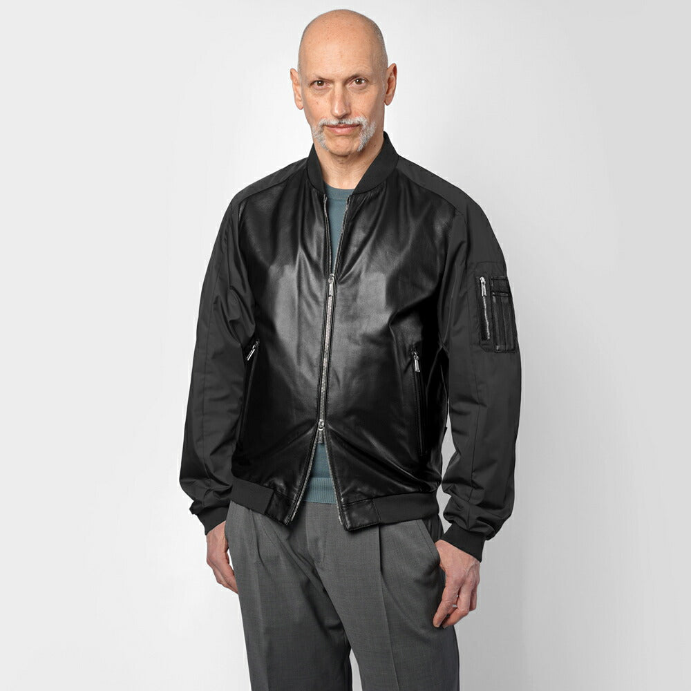 ムーレー MOORER レザーコンビ ボンバージャケット EDISON-PEK ma-1 レザー 切り替え メンズライトアウター ma1 ブルゾン メンズ エジソン ミリタリージャケット ライトアウター ブランド ナッパレザー ナイロン ミリタリー アウター アウタージャケット NERO ブラック