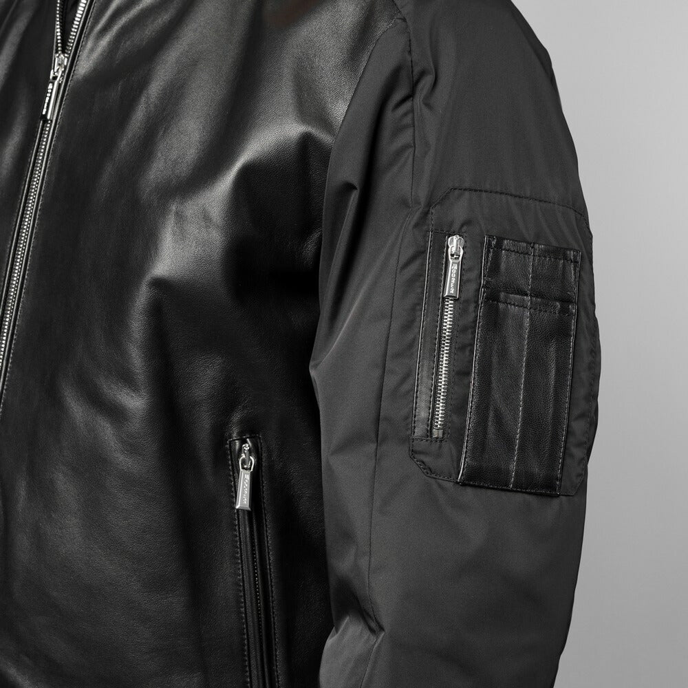 ムーレー MOORER レザーコンビ ボンバージャケット EDISON-PEK ma-1 レザー 切り替え メンズライトアウター ma1 ブルゾン メンズ エジソン ミリタリージャケット ライトアウター ブランド ナッパレザー ナイロン ミリタリー アウター アウタージャケット NERO ブラック