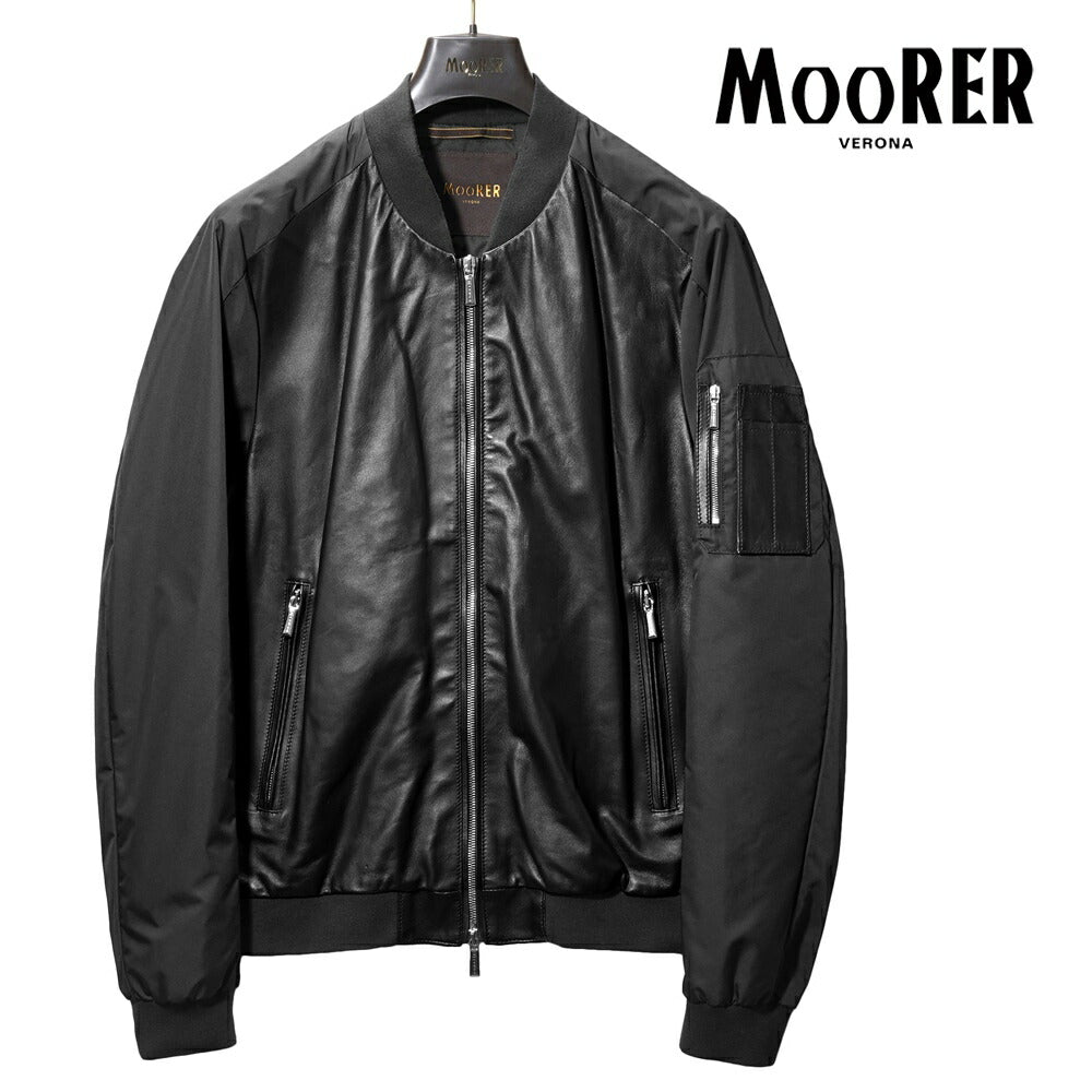 ムーレー MOORER レザーコンビ ボンバージャケット EDISON-PEK ma-1 レザー 切り替え メンズライトアウター ma1 ブルゾン メンズ エジソン ミリタリージャケット ライトアウター ブランド ナッパレザー ナイロン ミリタリー アウター アウタージャケット NERO ブラック