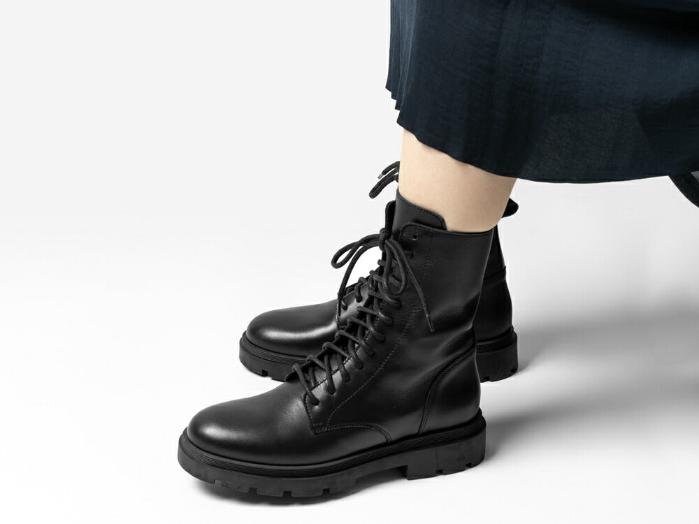 ファビオルスコーニ fabio rusconi レースアップブーツ 5845 レザー きれいめ レースアップ ブーツ レディース 本革 厚底 トラックソール ブーツ タンクソール 軽量 疲れない 歩きやすい 柔らかい 牛革 シンプル おしゃれ 大きいサイズ 靴 レディースブーツ 本革靴 ブラック