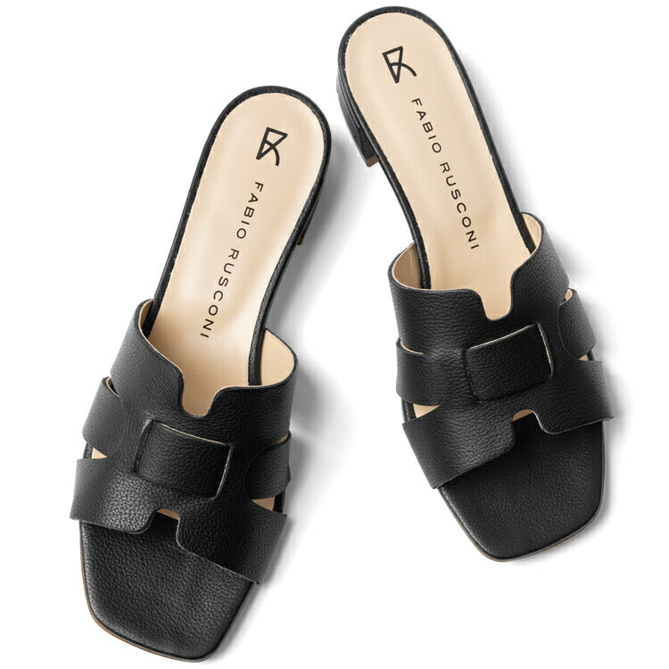 ファビオルスコーニ fabio rusconi サンダル 7021 DOLLARINO レザー ヒール 本革 レディース ブラック NERO レザーサンダル 柔らかい 大人 レディースサンダル 春夏 夏 歩きやすい ブランド おしゃれ 疲れない ローヒール カーフレザー