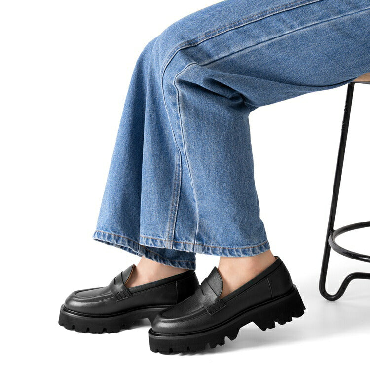 ファビオルスコーニ fabio rusconi ローファー 厚底 MQ2633 OMEGA NERO レザー ブラック レディース コインローファー 厚底ソール トラックソール タンクソール チャンキーソール シンプル 本革 柔らかい 疲れない 歩きやすい 厚底ローファー レディース靴 イタリア