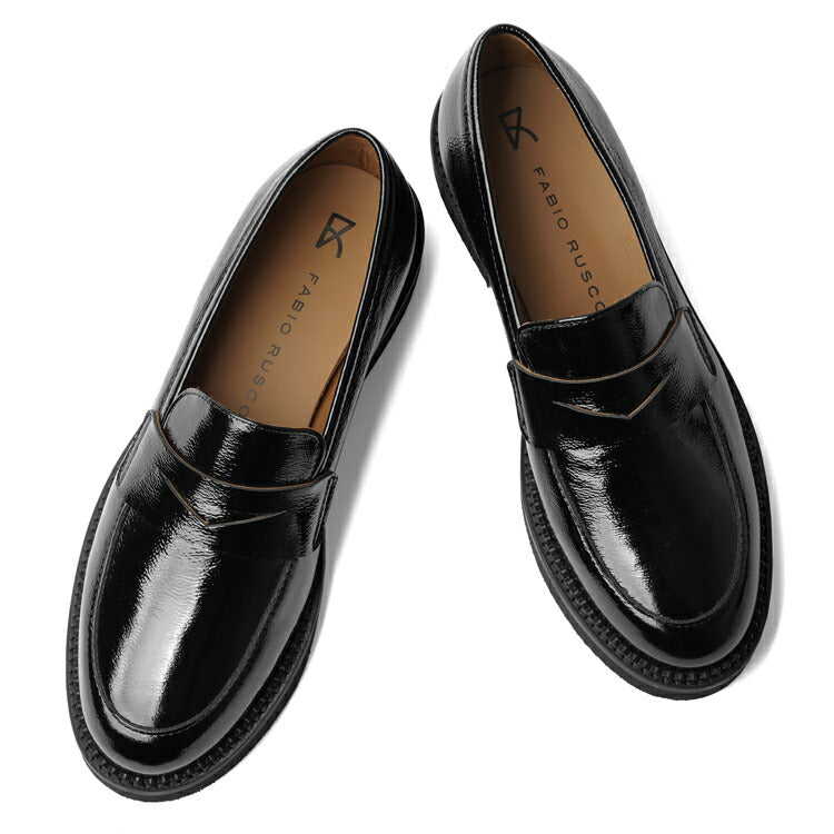 ファビオルスコーニ fabio rusconi ローファー 厚底 RC4965 NAPLAK FAEDA NERO エナメル シボ革 レザー ブラック レディース コインローファー 厚底ソール NAPPA レザーシューズ シンプル 本革 柔らかい 疲れない 歩きやすい 厚底ローファー レディース靴 イタリア