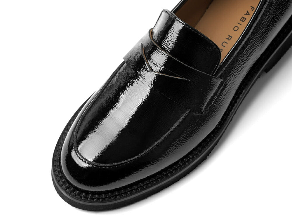 ファビオルスコーニ fabio rusconi ローファー 厚底 RC4965 NAPLAK FAEDA NERO エナメル シボ革 レザー ブラック レディース コインローファー 厚底ソール NAPPA レザーシューズ シンプル 本革 柔らかい 疲れない 歩きやすい 厚底ローファー レディース靴 イタリア