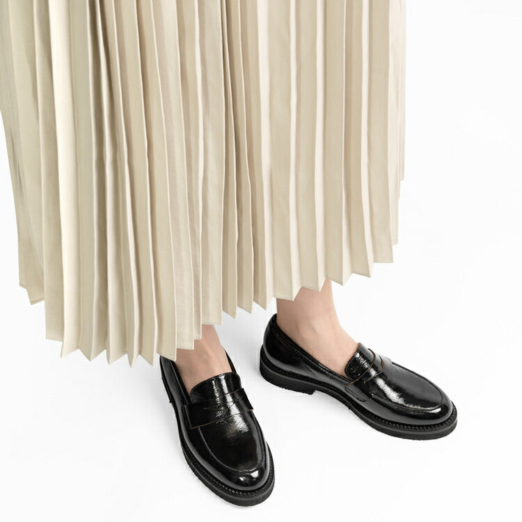 ファビオルスコーニ fabio rusconi ローファー 厚底 RC4965 NAPLAK FAEDA NERO エナメル シボ革 レザー ブラック レディース コインローファー 厚底ソール NAPPA レザーシューズ シンプル 本革 柔らかい 疲れない 歩きやすい 厚底ローファー レディース靴 イタリア