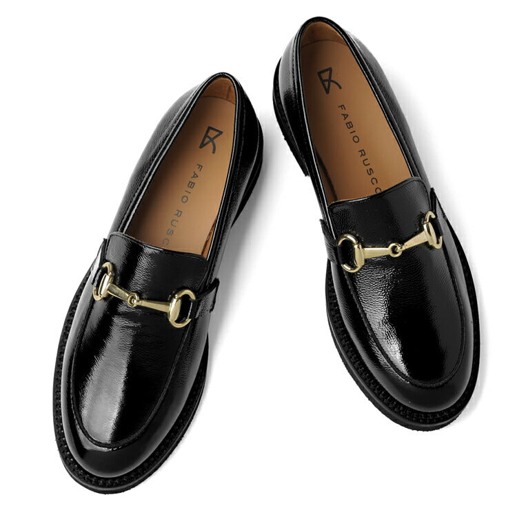 ファビオルスコーニ fabio rusconi ビットローファー 厚底 RC5127 NAPLAK FAEDA NERO エナメル シボ革 レザー ブラック レディース ローファー 厚底ソール NAPPA レザーシューズ シンプル 本革 柔らかい 疲れない 歩きやすい 厚底ローファー レディース靴 イタリア