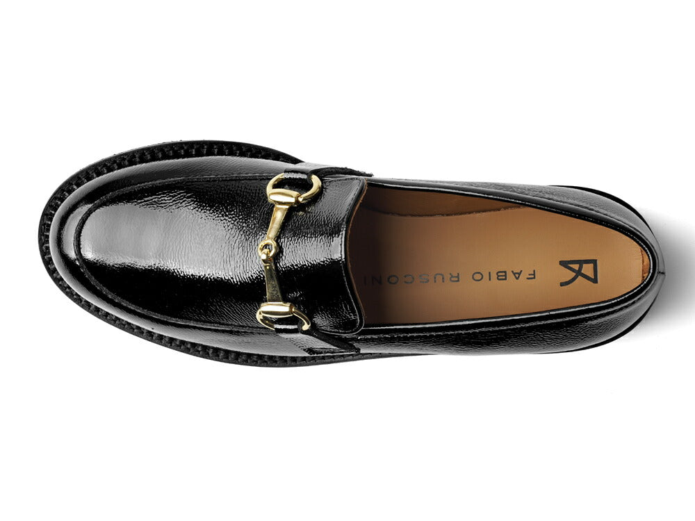 ファビオルスコーニ fabio rusconi ビットローファー 厚底 RC5127 NAPLAK FAEDA NERO エナメル シボ革 レザー ブラック レディース ローファー 厚底ソール NAPPA レザーシューズ シンプル 本革 柔らかい 疲れない 歩きやすい 厚底ローファー レディース靴 イタリア