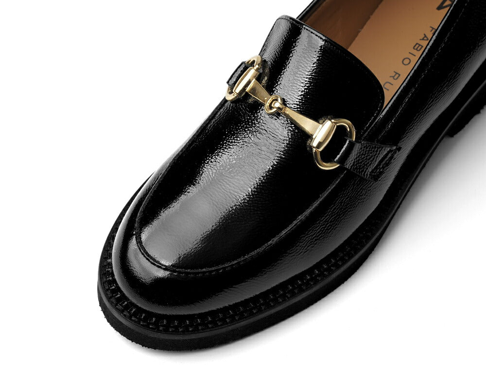 ファビオルスコーニ fabio rusconi ビットローファー 厚底 RC5127 NAPLAK FAEDA NERO エナメル シボ革 レザー ブラック レディース ローファー 厚底ソール NAPPA レザーシューズ シンプル 本革 柔らかい 疲れない 歩きやすい 厚底ローファー レディース靴 イタリア