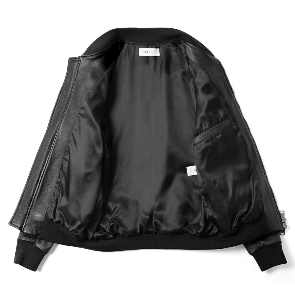 ジェッリ GELLI FRED MA-1 シャーリング ボンバージャケット スタジャン ムートン ブルゾン レザー メンズ レザージャケット ブラック イタリア レザージャケット スタジアムジャケット 本革