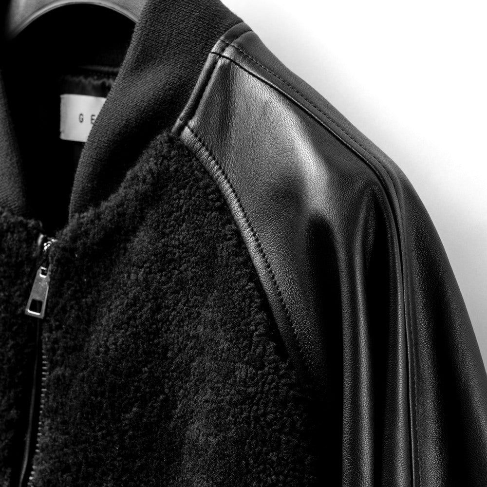 ジェッリ GELLI FRED MA-1 シャーリング ボンバージャケット スタジャン ムートン ブルゾン レザー メンズ レザージャケット ブラック イタリア レザージャケット スタジアムジャケット 本革