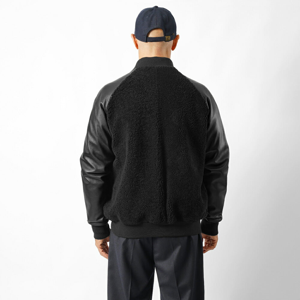 ジェッリ GELLI FRED MA-1 シャーリング ボンバージャケット スタジャン ムートン ブルゾン レザー メンズ レザージャケット ブラック イタリア レザージャケット スタジアムジャケット 本革