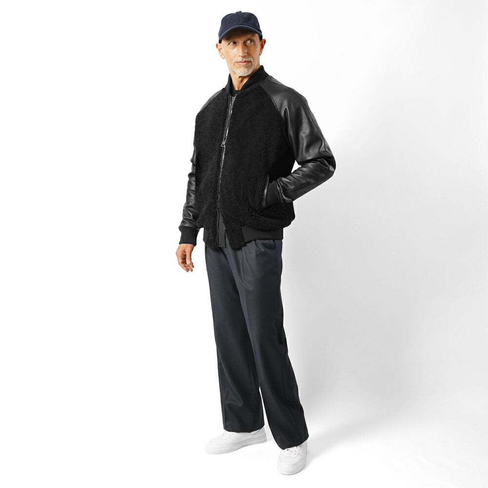 ジェッリ GELLI FRED MA-1 シャーリング ボンバージャケット スタジャン ムートン ブルゾン レザー メンズ レザージャケット ブラック イタリア レザージャケット スタジアムジャケット 本革