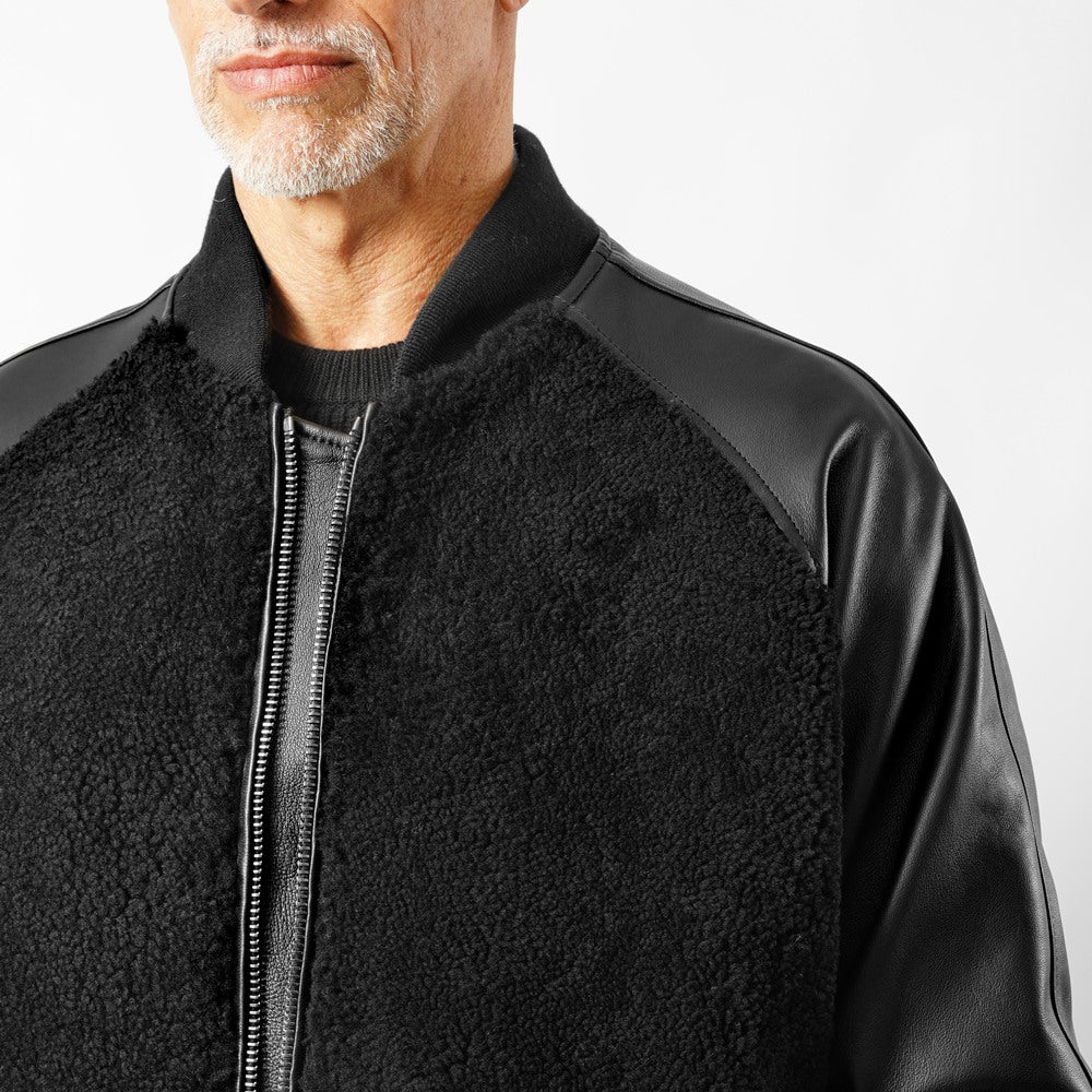 ジェッリ GELLI FRED MA-1 シャーリング ボンバージャケット スタジャン ムートン ブルゾン レザー メンズ レザージャケット ブラック イタリア レザージャケット スタジアムジャケット 本革