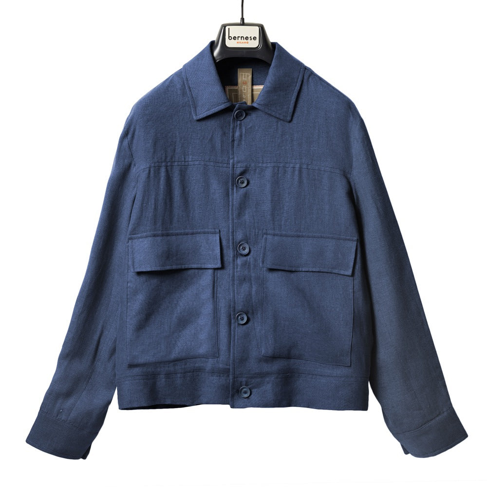 ベルネーゼミラノ BERNESE MILANO ワークジャケット リネン ブルー ブラック ブラウン TLI57GB36BP25 リネンジャケット 25春夏 セットアップ対応 メンズ カジュアル ブランド イタリア