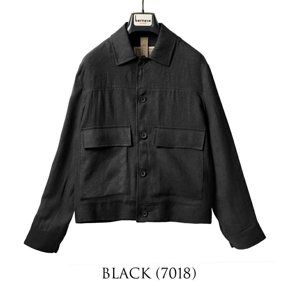 ベルネーゼミラノ BERNESE MILANO ワークジャケット リネン ブルー ブラック ブラウン TLI57GB36BP25 リネンジャケット 25春夏 セットアップ対応 メンズ カジュアル ブランド イタリア