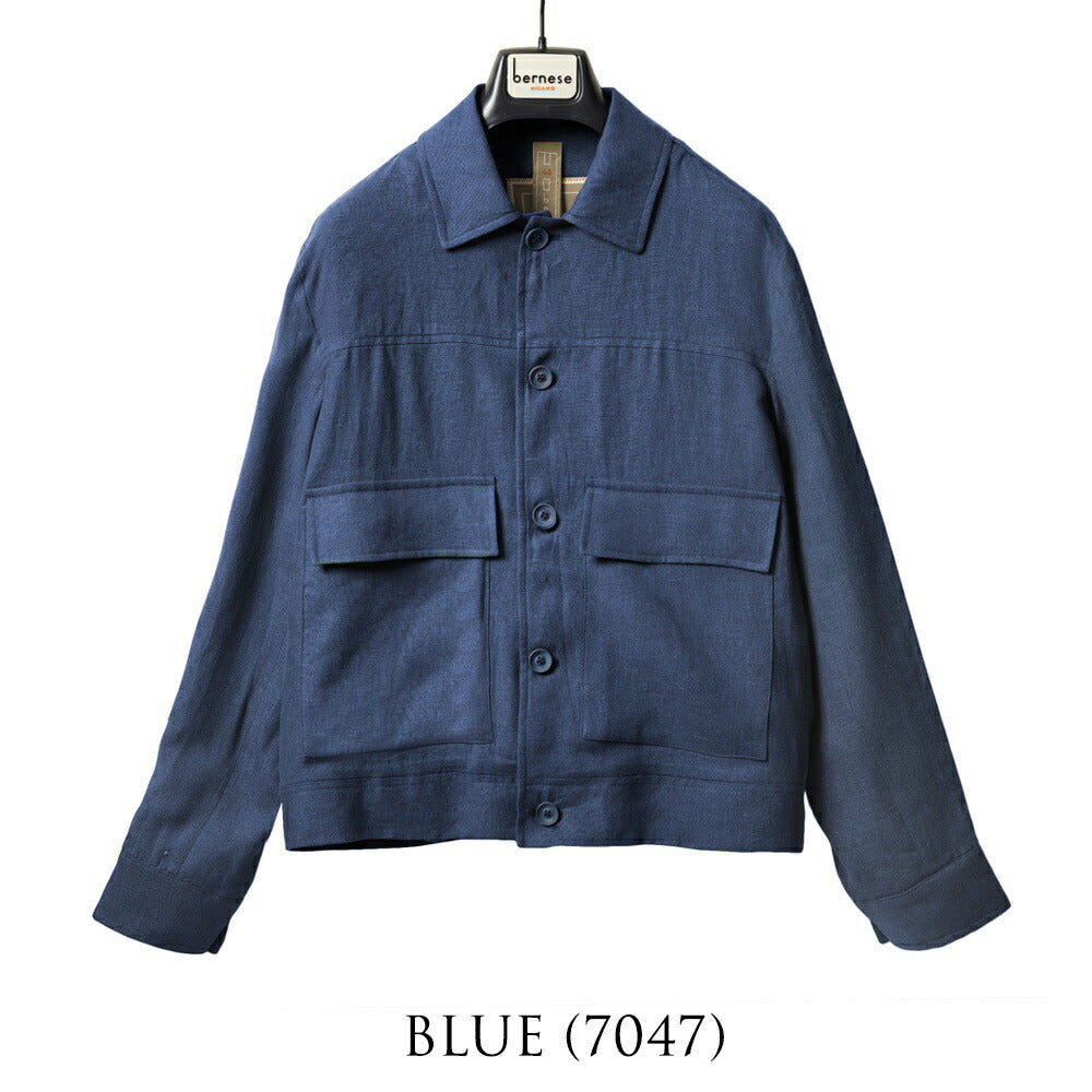 ベルネーゼミラノ BERNESE MILANO ワークジャケット リネン ブルー ブラック ブラウン TLI57GB36BP25 リネンジャケット 25春夏 セットアップ対応 メンズ カジュアル ブランド イタリア