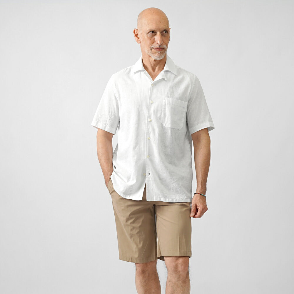 ギローバー GUY ROVER オープンカラー シャツ 半袖 3850GR352LJ 551301 開襟 コットン リネン ホワイト ブラック グレー イタリア メンズ 半袖 カジュアル シャツ 夏 無地