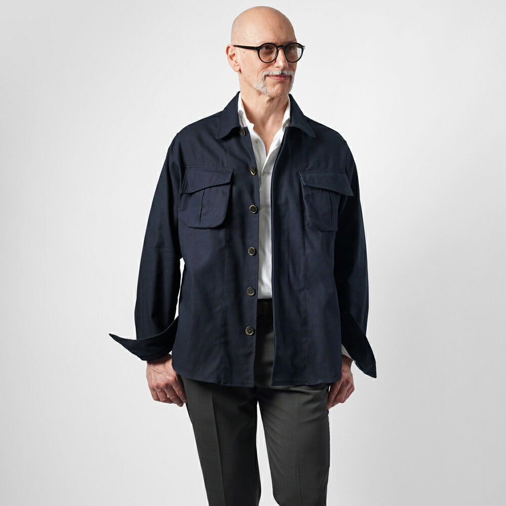 ギローバー GUY ROVER ミリタリーシャツ シャツジャケット 3850GR654L 551601 ファティーグジャケット コットン オフホワイト ネイビー ミリタリーシャツ  ミリタリージャケット イタリア メンズ シャツ ミリタリー ヴィンテージ