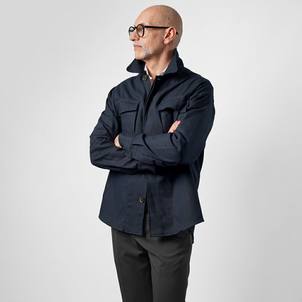 ギローバー GUY ROVER ミリタリーシャツ シャツジャケット 3850GR654L 551601 ファティーグジャケット コットン オフホワイト ネイビー ミリタリーシャツ  ミリタリージャケット イタリア メンズ シャツ ミリタリー ヴィンテージ