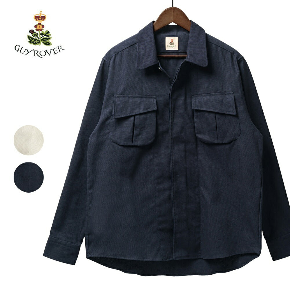 ギローバー GUY ROVER ミリタリーシャツ シャツジャケット 3850GR654L 551601 ファティーグジャケット コットン オフホワイト ネイビー ミリタリーシャツ  ミリタリージャケット イタリア メンズ シャツ ミリタリー ヴィンテージ
