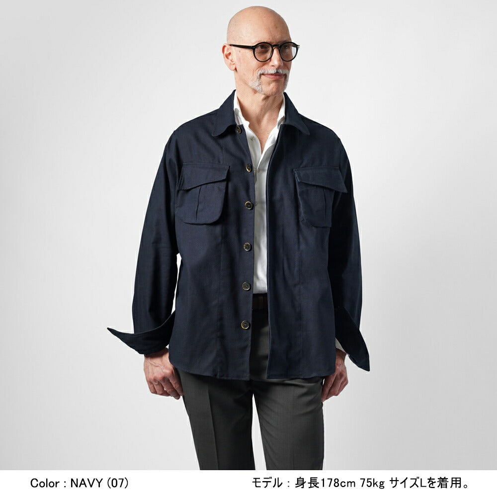 ギローバー GUY ROVER ミリタリーシャツ シャツジャケット 3850GR654L 551601 ファティーグジャケット コットン オフホワイト ネイビー ミリタリーシャツ  ミリタリージャケット イタリア メンズ シャツ ミリタリー ヴィンテージ