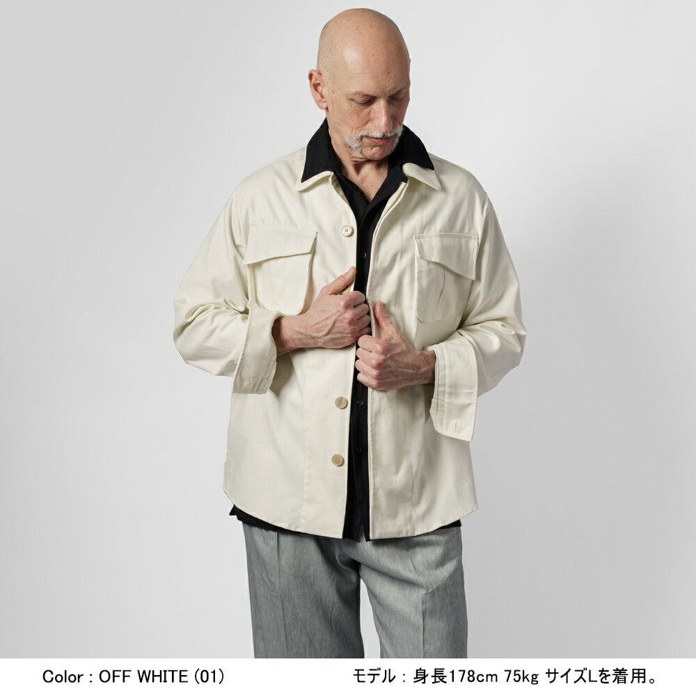 ギローバー GUY ROVER ミリタリーシャツ シャツジャケット 3850GR654L 551601 ファティーグジャケット コットン オフホワイト ネイビー ミリタリーシャツ  ミリタリージャケット イタリア メンズ シャツ ミリタリー ヴィンテージ