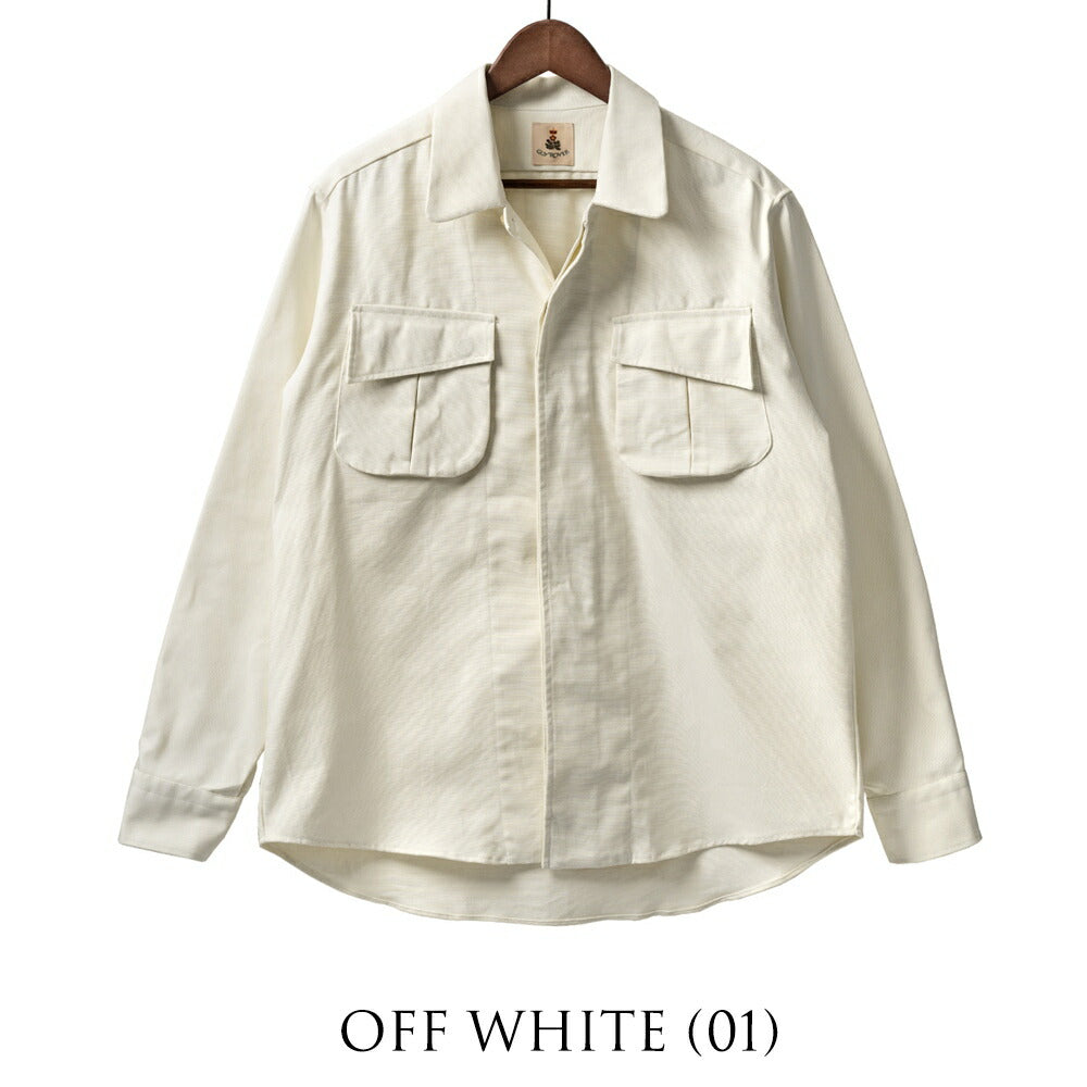 ギローバー GUY ROVER ミリタリーシャツ シャツジャケット 3850GR654L 551601 ファティーグジャケット コットン オフホワイト ネイビー ミリタリーシャツ  ミリタリージャケット イタリア メンズ シャツ ミリタリー ヴィンテージ