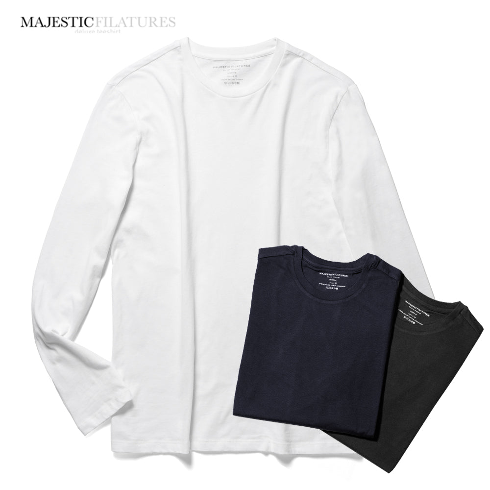 マジェスティック フィラチュール MAJESTIC FILATURES 長袖Tシャツ クルーネック HTS023 ブラック ネイビー ホワイト メンズ 長袖 無地 ストレッチ 黒 紺 白【ゆうパケット対応】