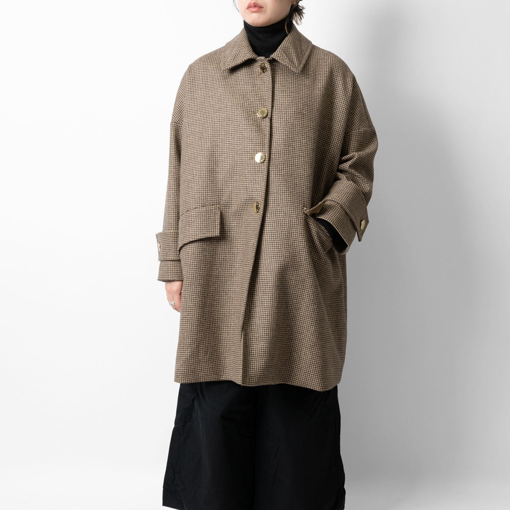 マッキントッシュ MACKINTOSH コート HUMBIE METAL BUTTON レディース ハンビー ウール カジュアル 千鳥柄 千鳥格子 ハウンドドゥース チェック ステンカラーコート バルカラーコート ブラック ブラウン ベージュ 秋 冬 シンプル ミドル丈 金ボタン メタルボタン ブランド
