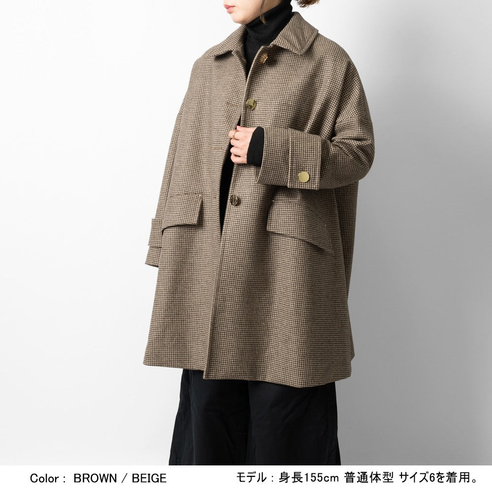 マッキントッシュ MACKINTOSH コート HUMBIE METAL BUTTON レディース ハンビー ウール カジュアル 千鳥柄 千鳥格子 ハウンドドゥース チェック ステンカラーコート バルカラーコート ブラック ブラウン ベージュ 秋 冬 シンプル ミドル丈 金ボタン メタルボタン ブランド