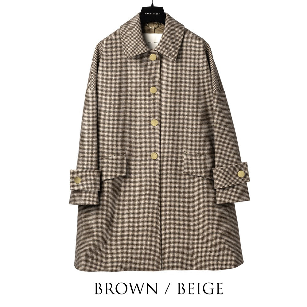 マッキントッシュ MACKINTOSH コート HUMBIE METAL BUTTON レディース ハンビー ウール カジュアル 千鳥柄 千鳥格子 ハウンドドゥース チェック ステンカラーコート バルカラーコート ブラック ブラウン ベージュ 秋 冬 シンプル ミドル丈 金ボタン メタルボタン ブランド