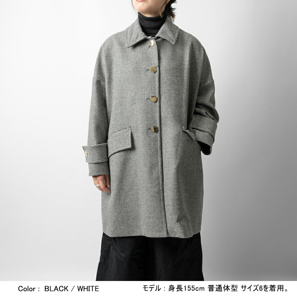 マッキントッシュ MACKINTOSH コート HUMBIE METAL BUTTON レディース ハンビー ウール カジュアル 千鳥柄 千鳥格子 ハウンドドゥース チェック ステンカラーコート バルカラーコート ブラック ブラウン ベージュ 秋 冬 シンプル ミドル丈 金ボタン メタルボタン ブランド