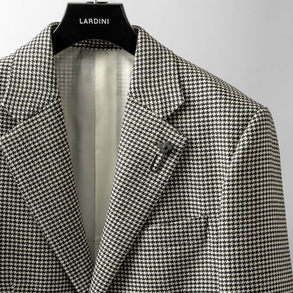 【返品不可】ラルディーニ LARDINI ジャケット 千鳥柄 IV5802E-IVSF63501 シングル テーラードジャケット ハウンドトゥース 24秋冬 メンズ ビジネス ブランド ライトツイード ノッチドラペル 2ボタン ホワイト ブラック サイドベンツ 高級 クラシコ イタリア