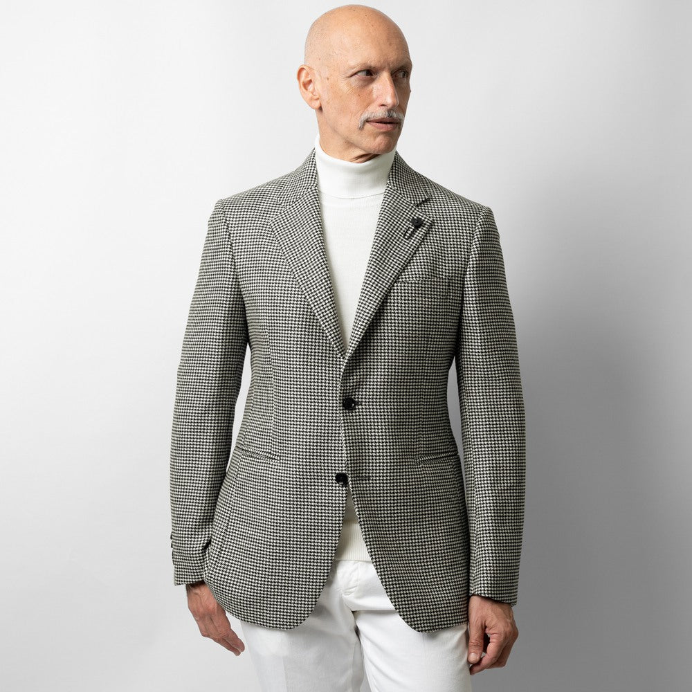 【返品不可】ラルディーニ LARDINI ジャケット 千鳥柄 IV5802E-IVSF63501 シングル テーラードジャケット ハウンドトゥース 24秋冬 メンズ ビジネス ブランド ライトツイード ノッチドラペル 2ボタン ホワイト ブラック サイドベンツ 高級 クラシコ イタリア