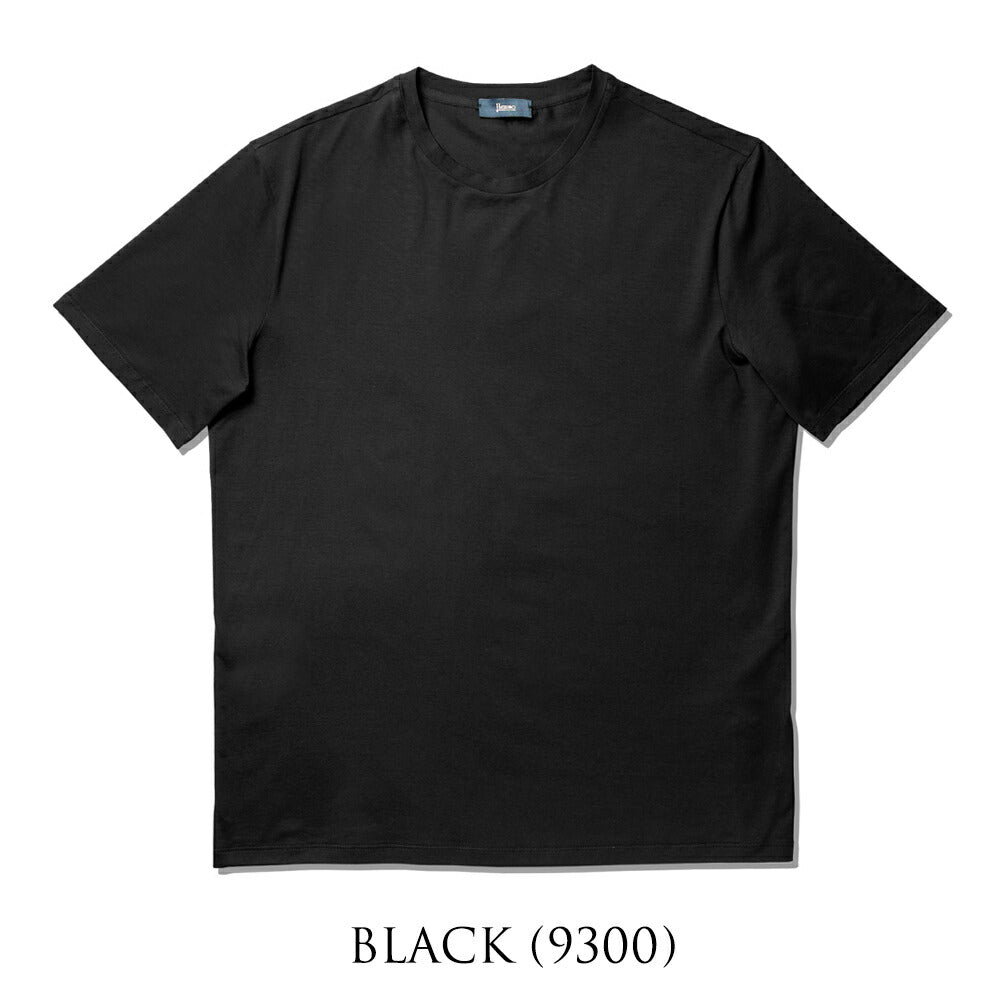 ヘルノ HERNO Tシャツ カットソー クルーネック コットン JG000174U スーパーファインコットン ストレッチ  半袖 メンズ ネイビー ブラック ホワイト 9200 9300 1000 綿 コットン カジュアル ブランド 大きいサイズ 白 黒 紺 インナー 無地 スリム
