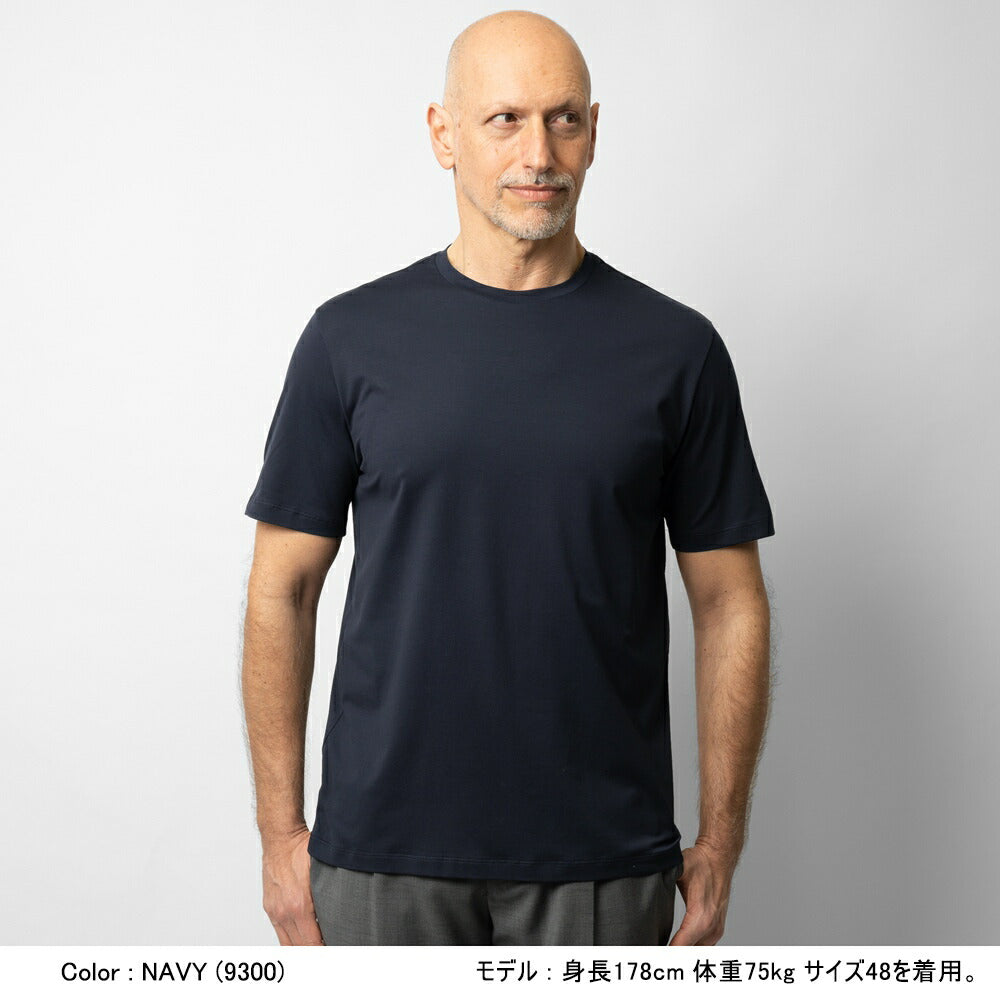 ヘルノ HERNO Tシャツ カットソー クルーネック コットン JG000174U スーパーファインコットン ストレッチ  半袖 メンズ ネイビー ブラック ホワイト 9200 9300 1000 綿 コットン カジュアル ブランド 大きいサイズ 白 黒 紺 インナー 無地 スリム