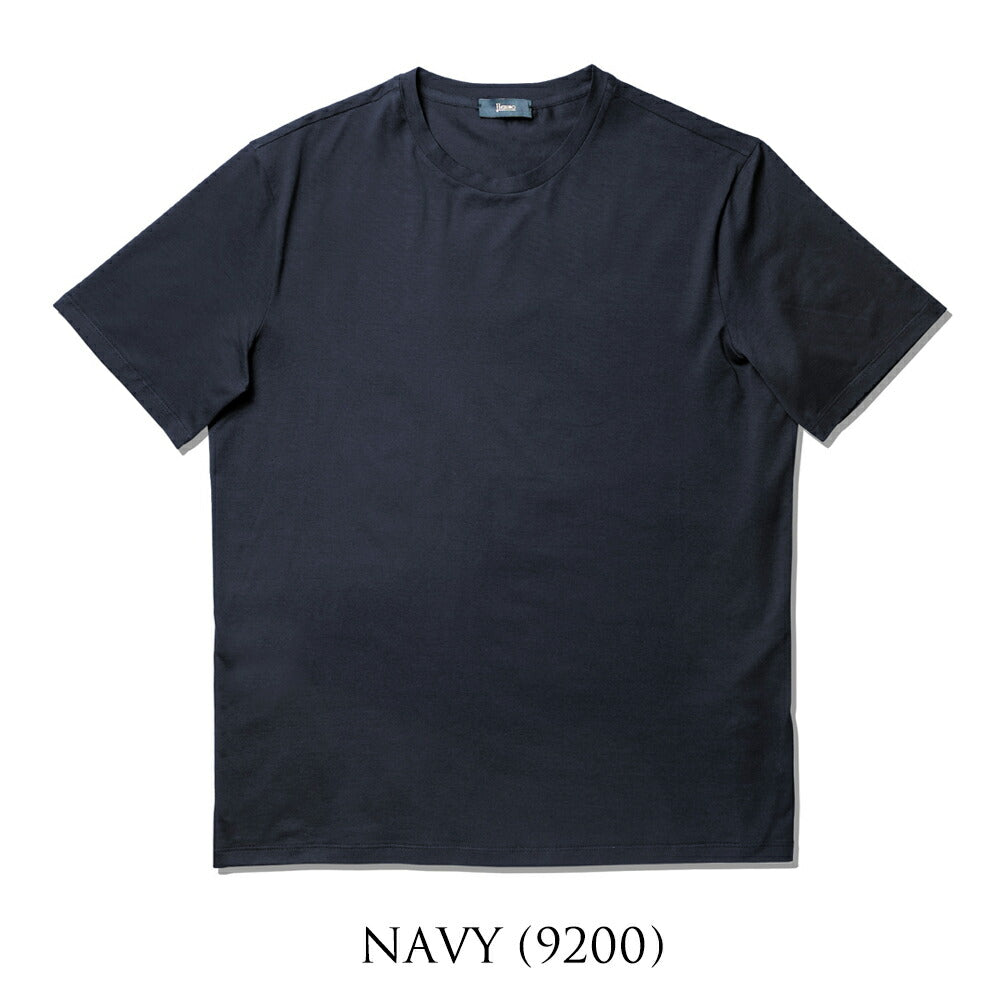 ヘルノ HERNO Tシャツ カットソー クルーネック コットン JG000174U スーパーファインコットン ストレッチ  半袖 メンズ ネイビー ブラック ホワイト 9200 9300 1000 綿 コットン カジュアル ブランド 大きいサイズ 白 黒 紺 インナー 無地 スリム