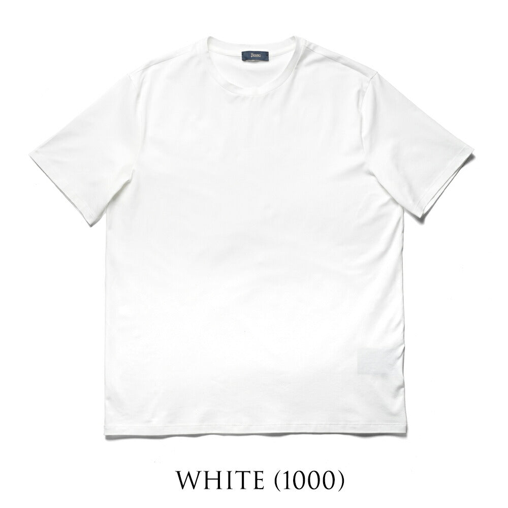 ヘルノ HERNO Tシャツ カットソー クルーネック コットン JG000174U スーパーファインコットン ストレッチ  半袖 メンズ ネイビー ブラック ホワイト 9200 9300 1000 綿 コットン カジュアル ブランド 大きいサイズ 白 黒 紺 インナー 無地 スリム