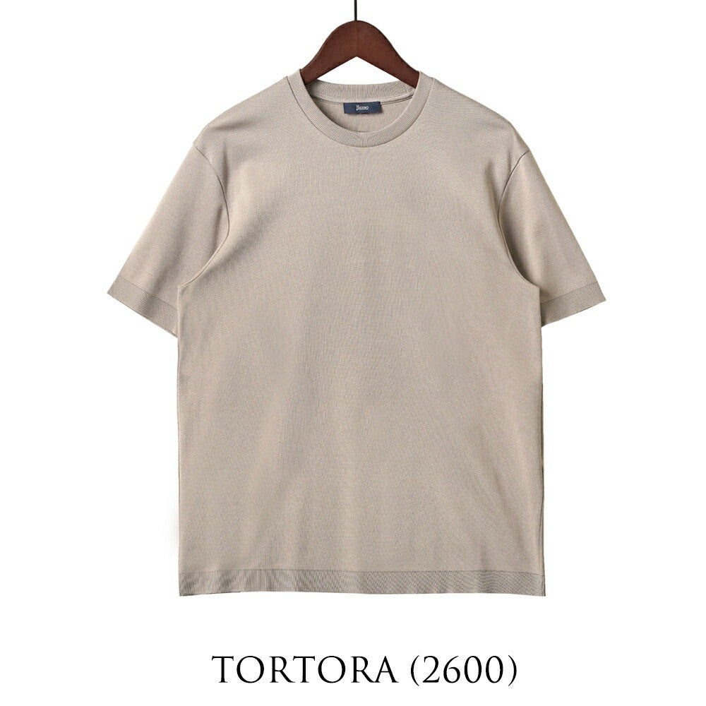 ヘルノ HERNO ニット Tシャツ カットソー JG000206U クルーネック コットン ストレッチ 半袖 メンズ グレージュ ブラック 2600 9300 綿 コットン カジュアル ドレス ブランド 大きいサイズインナー 無地 ニットT スリム イタリア インポート