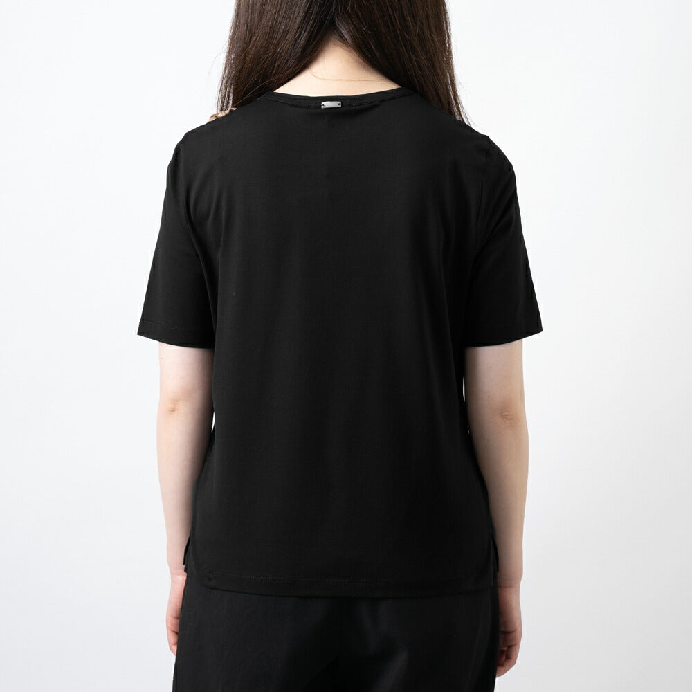 【返品不可】ヘルノ HERNO Tシャツ JG000219D レディース スカーフ付き クルーネック ブラック  ホワイト ネイビー きれいめ エレガント 半袖 スリム ブランド 白 黒 紺 無地 スカーフ モノグラム シルクスカーフ 春 夏 コットンジャージー コットン ストレッチ