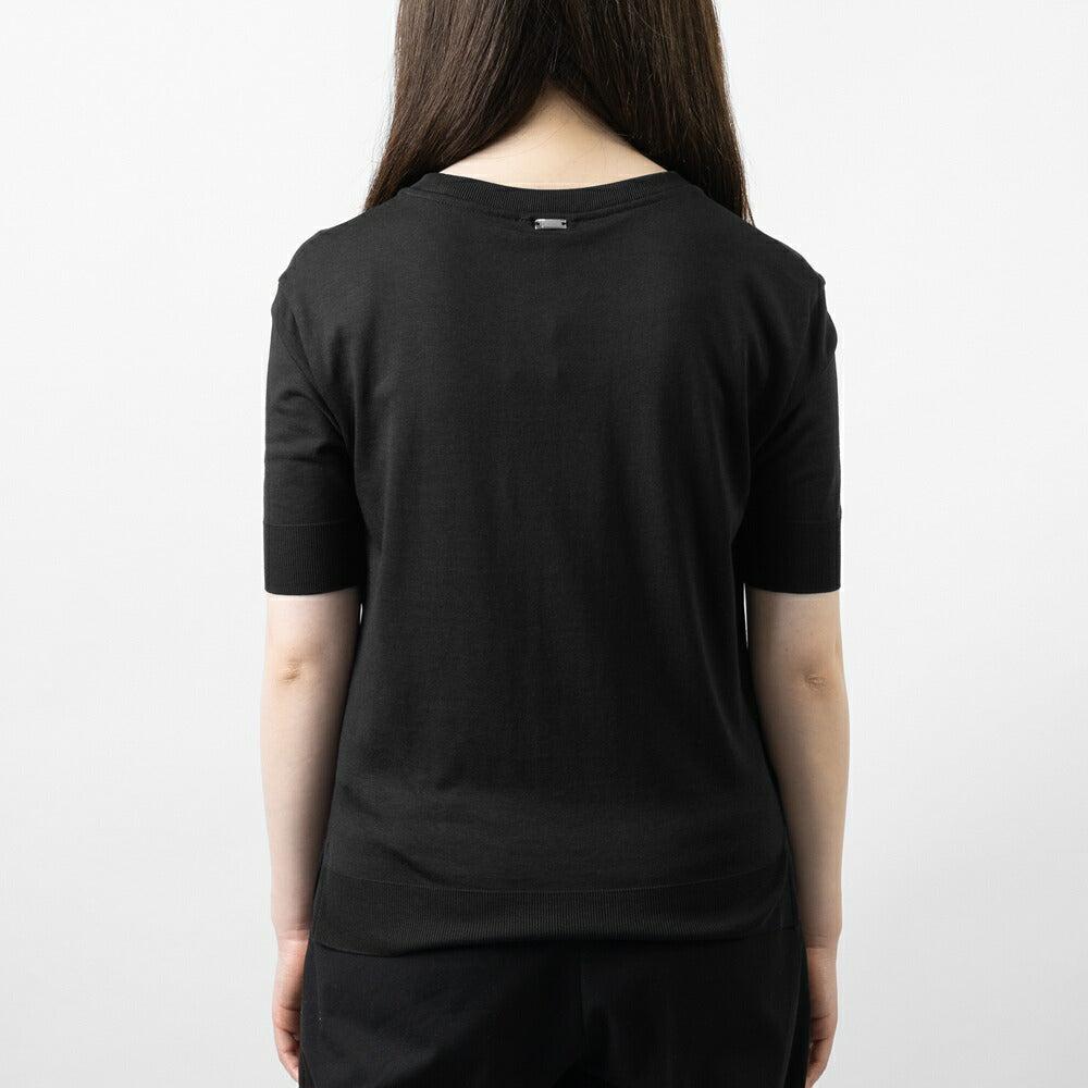 【返品不可】ヘルノ HERNO ニットTシャツ JG000223D レディース クルーネック Tシャツ ブラック ホワイト きれいめ 半袖 白 黒 無地 スリム ブランド 春 夏 コットンジャージー リヨセル コットン ストレッチ