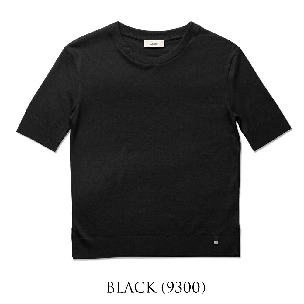 【返品不可】ヘルノ HERNO ニットTシャツ JG000223D レディース クルーネック Tシャツ ブラック ホワイト きれいめ 半袖 白 黒 無地 スリム ブランド 春 夏 コットンジャージー リヨセル コットン ストレッチ